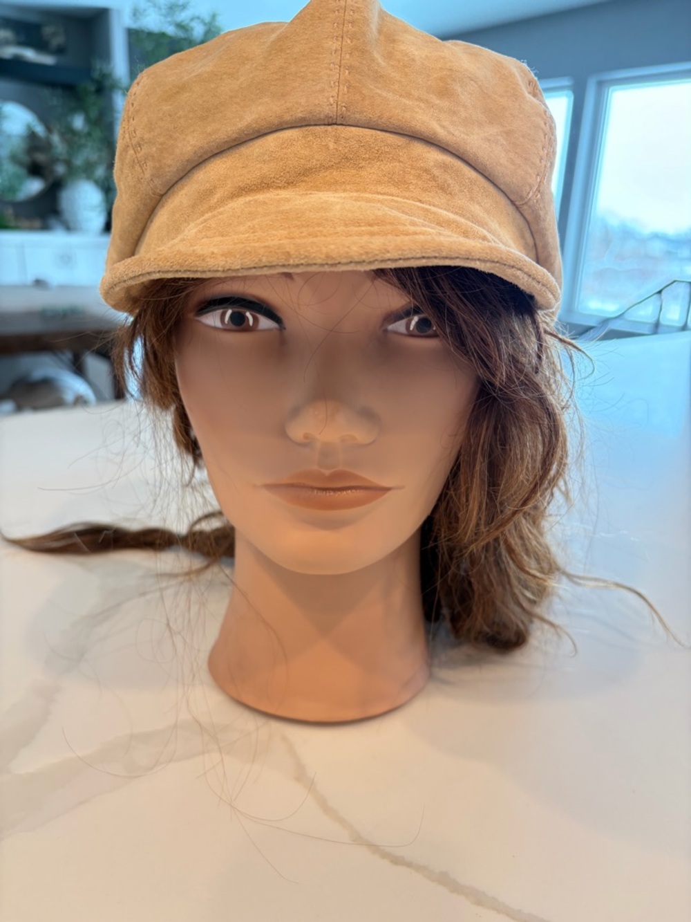 Classic Suede Baker Boy Cap in Tan - Picture 5 of 7